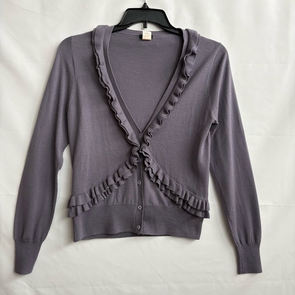 J. Crew Sweaters - J Crew Ruffled Cardigan Sweater - Soft Purple. Size L Marino soft wool INV25/256
